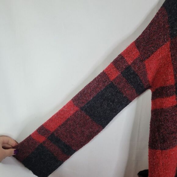 Cyrus Plaid Red and Black Long Duster Cardigan - Picture 8 of 12